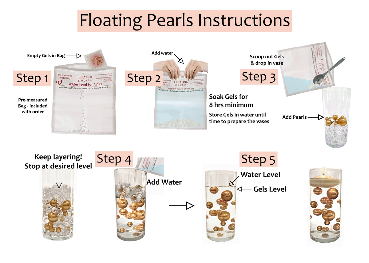 115 Floating Royal Blue/Navy Pearls Large Sizes- Option of 6 Submersible Fairy Lights Strings Hidable Submersible Batteries- 2 Gallons of Transparent Water Gels for Vases