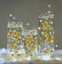 50 Floating Gold Stars-Sparkling- Large Sizes- Fills 1 Gallon of the Transparent Floating Gels for Your Vases -With Pre-Measured Prep Bags -Option of 3 Submersible Fairy Lights Strings