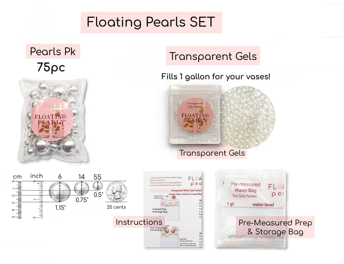 75 Floating Turquoise Blue/Teal Pearls-Fills 1 Gallon of The Transparent Gels for The Floating Effect-With Measured Gels Prep Bag-Option of 3 Fairy Lights Strings