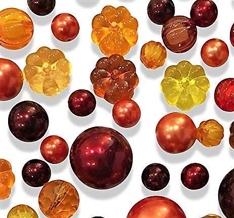 50 Fall Thanksgiving Floating Glowing Pumpkins & Matching Pearls- Fills 1 Gallon of the Floating Transparent Gels for Your Vase- Option to Add 3 Floating Fairy Lights Strings