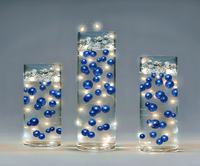 75 Floating Royal Blue (Navy) Pearls Large Sizes- Option of 3 Submersible Fairy Lights Strings Hidable Submersible Batteries- 1 Gallon of Transparent Water Gels for Vases