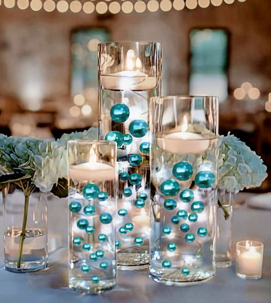 50 Floating Turquoise Blue/Teal Pearls-Fills 1 Gallon of The Transparent Gels for The Floating Effect-With Measured Gels Prep Bag-Option of 3 Fairy Lights Strings