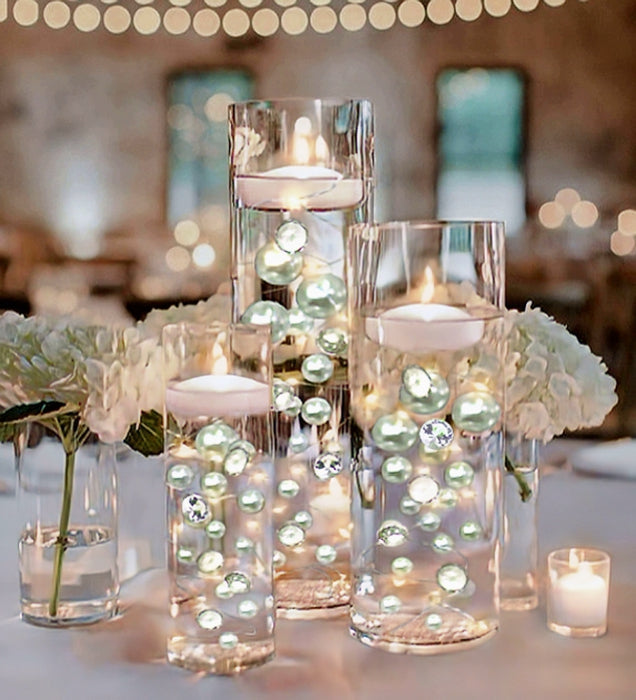 100 Floating White Pearls and Sparkling Gems - Fills 2 Gallons of the Transparent Water Gels for the Floating Effect- With Exclusive Measured Prep Bags - Option: 6 Submersible Fairy Lights Strings