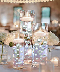 75 Floating White Pearls- Fills 1 Gallon of the Floating Pearls & Transparent Water Gels for Your Vases- With Measured Prep Bag- And Option of 3 Submersible Fairy Lights Strings