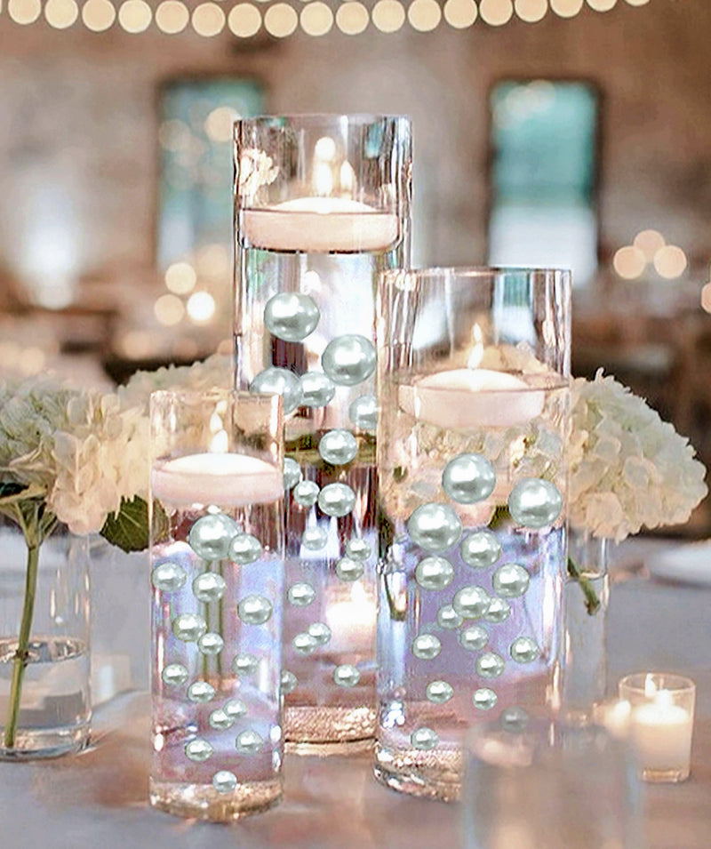 75 Floating White Pearls- Fills 1 Gallon of the Floating Pearls & Transparent Water Gels for Your Vases- With Measured Prep Bag- And Option of 3 Submersible Fairy Lights Strings
