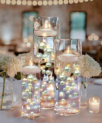75 Floating White Pearls- Fills 1 Gallon of the Floating Pearls & Transparent Water Gels for Your Vases- With Measured Prep Bag- And Option of 3 Submersible Fairy Lights Strings