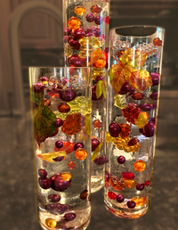 50 Floating Realistic Fall Leaves- Pumpkins- Mums & Pearls- Large sizes- Fills 1 Gallon of The Transparent Water Gels for Vases- With Pre-Measured Prep Bag- Option 3 Fully Submersible Fairy Lights Strings