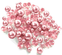 100 Floating Light Pink Pearls with Matching Pink Gems- Large Sizes- Fills 2 Gallons of the Transparent Floating Gels for Your Vases- With Pre-Measured Prep Bags- Option of 6 Submersible Fairy Lights Strings