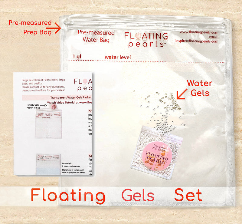 100 Floating White Seashells- White Coral Reef-Pearls-Aqua Sea Color Gels- Fills 1 Gallon for Your Vases- With Pre-Measured Prep Bag-Option of 3 Submersible Fairy Lights Strings