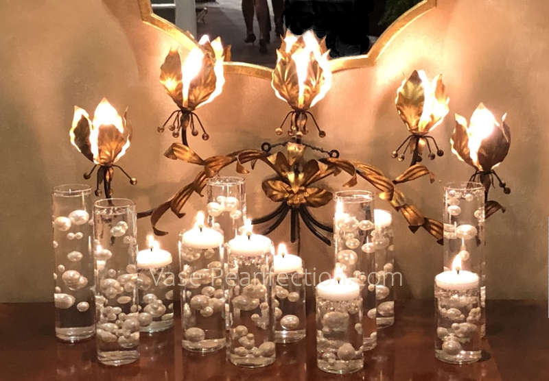 100 Floating White Pearls and Sparkling Gems- Fills 2 Gallons of the Transparent Water Gels for the Floating Effect- With Exclusive Measured Prep Bags - Option: 6 Submersible Fairy Lights Strings
