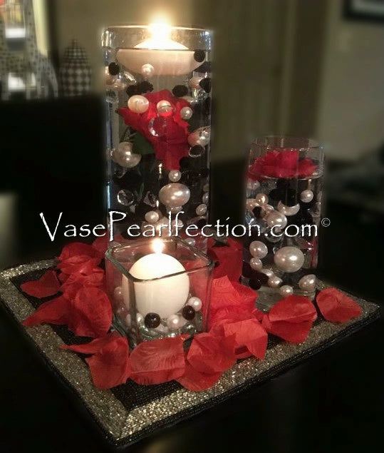 75 Floating Black Pearls Large Sizes- Fills 1 Gallon of the Floating Transparent Water Gels for Your Vases- Option 3 Submersible Fairy Lights Strings Hidable