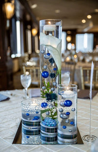 115 Floating Royal Blue/Navy Pearls Large Sizes- Option of 6 Submersible Fairy Lights Strings Hidable Submersible Batteries- 2 Gallons of Transparent Water Gels for Vases
